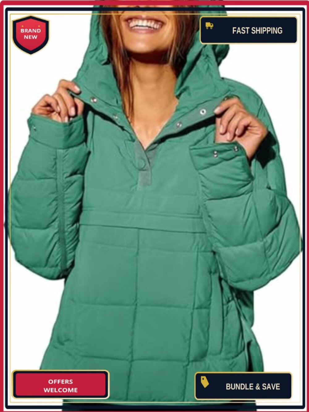 Women's Oversized Quilted Puffer Jacket Hooded Lightweight Cozy Winter